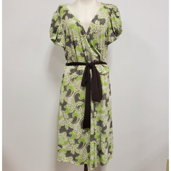 London Times Y2K Asian Print Forest Fairy Wrap Dress Size XL Twee Phoebe Buffay - Picture 2 of 10